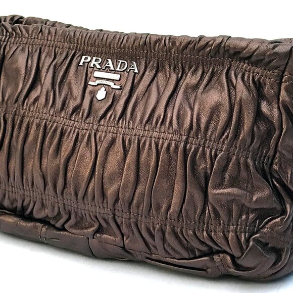 PRADA BAG authentic shirred ruched nappa LEATHER purse - Picture 8 of 16